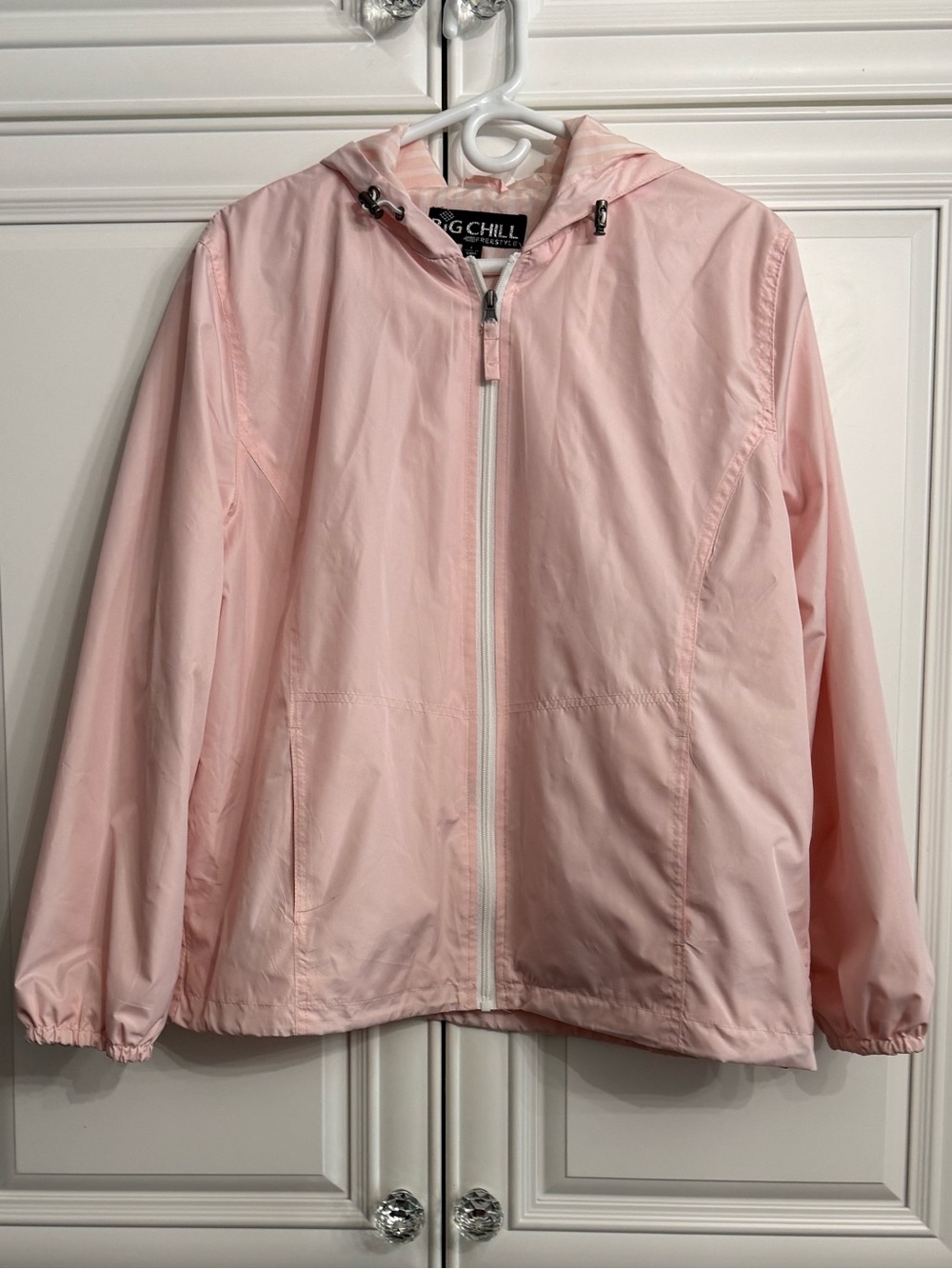 Big Chill Lightweight Pink Hooded Water Resistant Windbreaker Jacket Size Large